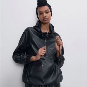 Zara Pleather Pullover Hoodie